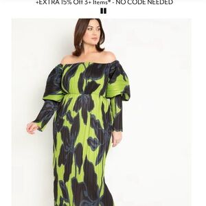 Eloquii unique plus 18w Vibrant black and Green formal pleated Dress